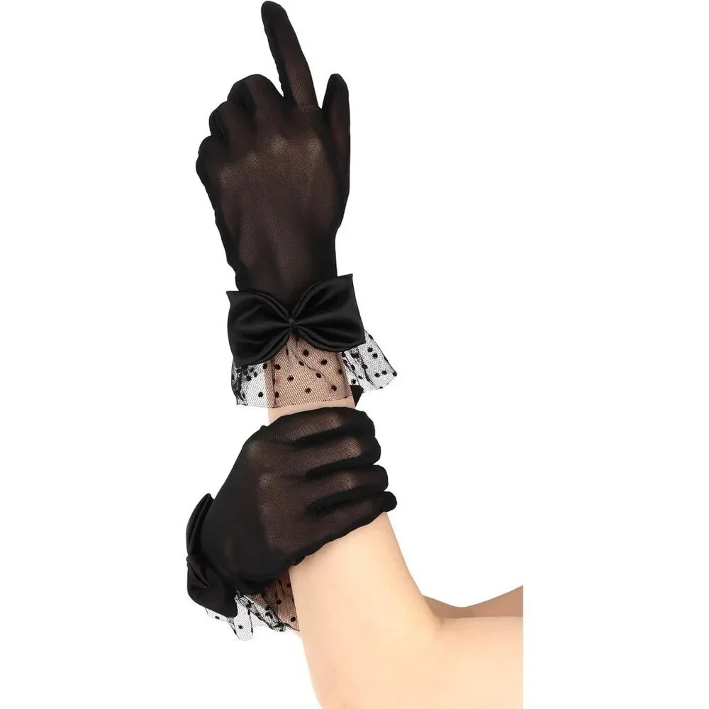 Women's Black Bow Short Lace Veil Feather Derby Tea Party Elegant Gloves Styles